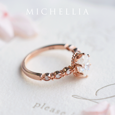 [Evelina] Vintage Classic Crown Oval Engagement Ring in Diamond / Moissanite Women's Ring michelliafinejewelry   