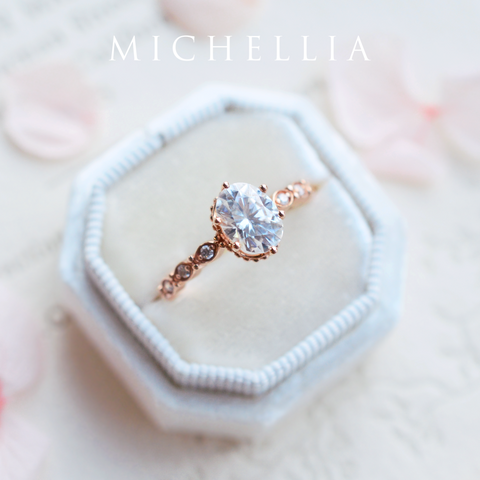 [Evelina] Vintage Classic Crown Oval Engagement Ring in Diamond / Moissanite Women's Ring michelliafinejewelry   