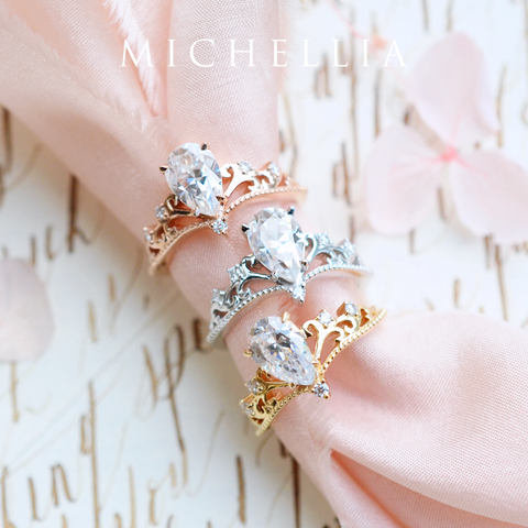 [Veronica] Vintage Crown Pear Engagement Ring in Diamond / Moissanite Women's Ring michelliafinejewelry   