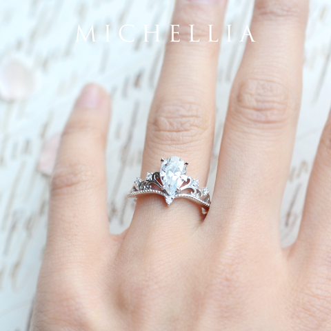 [Veronica] Vintage Crown Pear Engagement Ring in Diamond / Moissanite Women's Ring michelliafinejewelry   