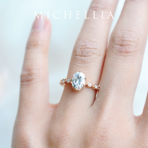 [Evelina] Vintage Classic Crown Oval Engagement Ring in Diamond / Moissanite Women's Ring michelliafinejewelry   