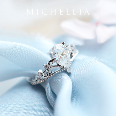 [Veronica] Vintage Crown Pear Engagement Ring in Diamond / Moissanite Women's Ring michelliafinejewelry   
