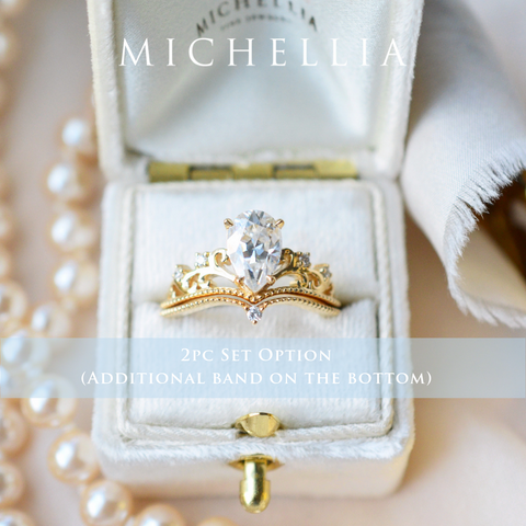 [Veronica] Vintage Crown Pear Engagement Ring in Diamond / Moissanite Women's Ring michelliafinejewelry   