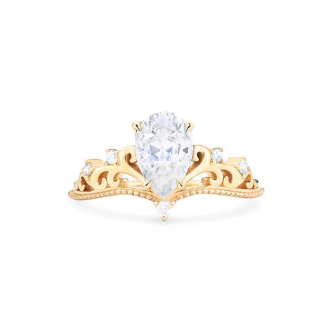 [Veronica] Vintage Crown Pear Engagement Ring in Diamond / Moissanite Women's Ring michelliafinejewelry   