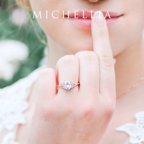 [Olivia] Classic Floral Oval Engagement Ring in Moonstone Women's Ring michelliafinejewelry