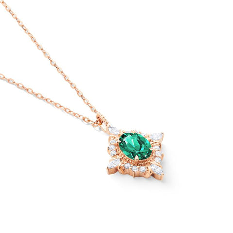 [Alessandra] Art Deco Oval Cut Necklace in Lab Emerald Necklace michelliafinejewelry   
