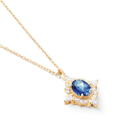 [Alessandra] Art Deco Oval Cut Necklace in Lab Blue Sapphire Necklace michelliafinejewelry   