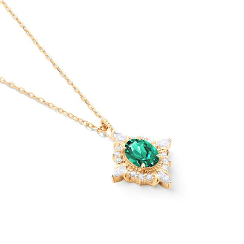 [Alessandra] Art Deco Oval Cut Necklace in Lab Emerald Necklace michelliafinejewelry   