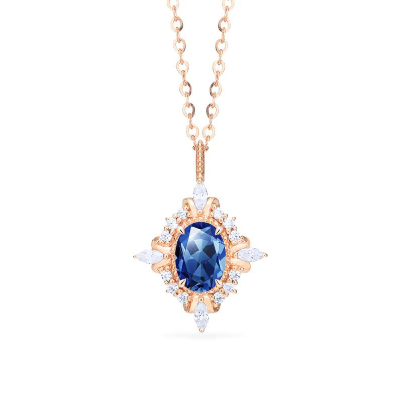[Alessandra] Art Deco Oval Cut Necklace in Lab Blue Sapphire Necklace michelliafinejewelry   