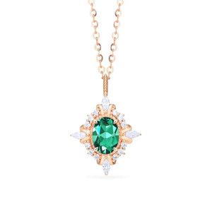 [Alessandra] Art Deco Oval Cut Necklace in Lab Emerald Necklace michelliafinejewelry   