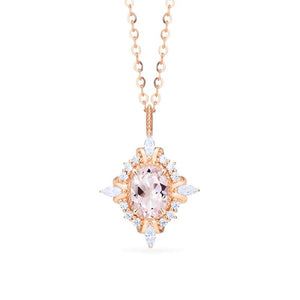 [Alessandra] Art Deco Oval Cut Necklace in Morganite Necklace michelliafinejewelry   