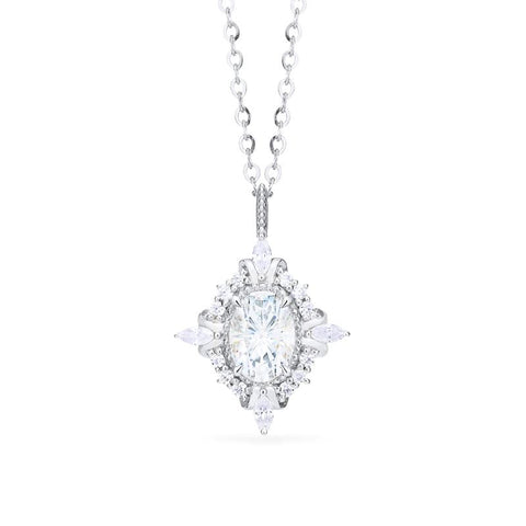 [Alessandra] Art Deco Oval Cut Necklace in Diamond or Moissanite Necklace michelliafinejewelry