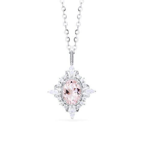[Alessandra] Art Deco Oval Cut Necklace in Morganite Necklace michelliafinejewelry   