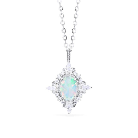 [Alessandra] Art Deco Oval Cut Necklace in Opal Necklace michelliafinejewelry   