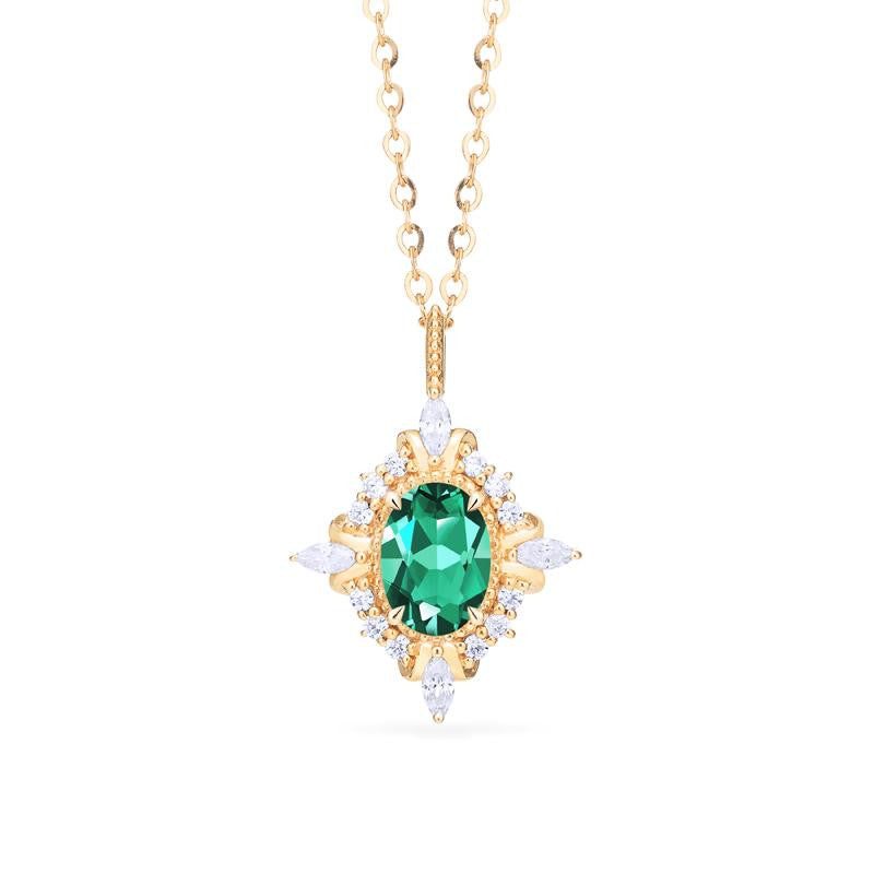 Alessandra | Art Deco Oval Cut Necklace in Lab Emerald – Michellia Fine ...