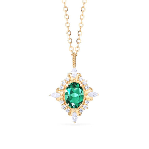 [Alessandra] Art Deco Oval Cut Necklace in Lab Emerald Necklace michelliafinejewelry   