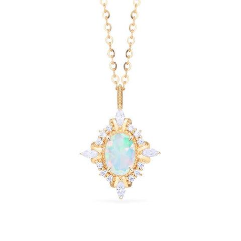[Alessandra] Art Deco Oval Cut Necklace in Opal Necklace michelliafinejewelry   