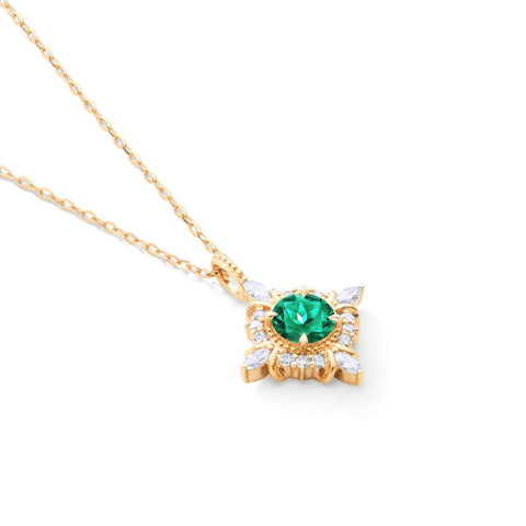 [Astrid] Art Deco Petite Necklace in Lab Emerald Necklace michelliafinejewelry   