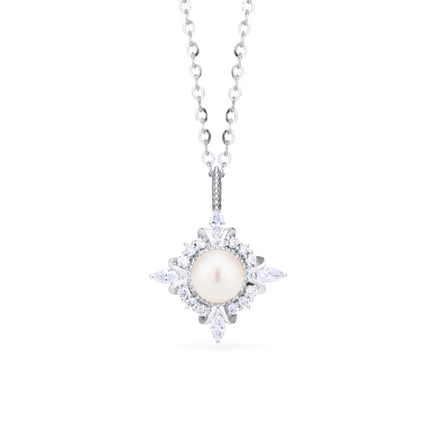 [Astrid] Art Deco Petite Necklace in Akoya Pearl Necklace michelliafinejewelry   