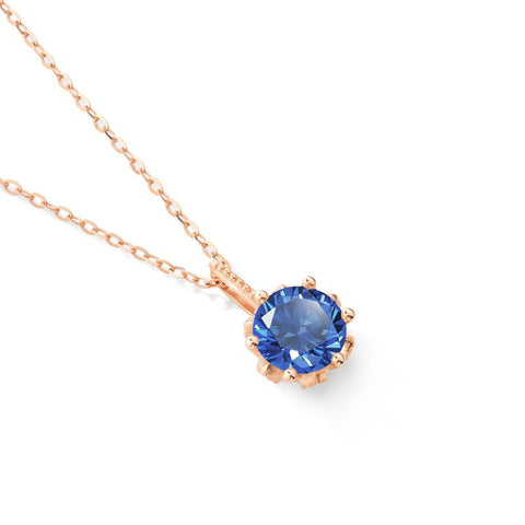 [Eden] Floral Solitaire Necklace in Lab Blue Sapphire Necklace michelliafinejewelry   