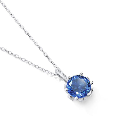 [Eden] Floral Solitaire Necklace in Lab Blue Sapphire Necklace michelliafinejewelry   