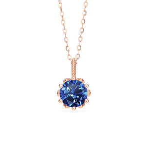 [Eden] Floral Solitaire Necklace in Lab Blue Sapphire Necklace michelliafinejewelry   