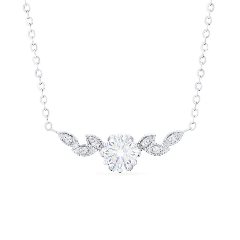 Dahlia Floral Leaf Necklace in Moissanite Michellia Fine Jewelry