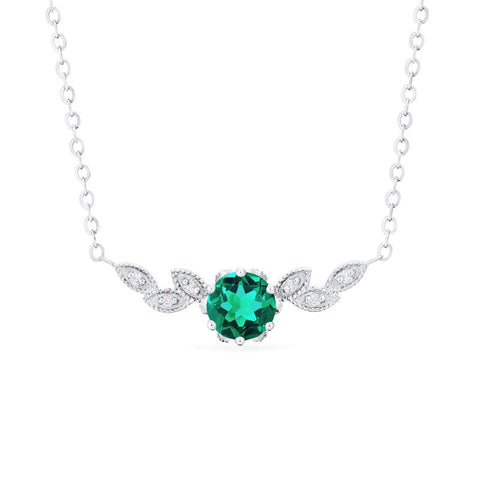 [Dahlia] Floral Leaf Necklace in Lab Emerald Necklace michelliafinejewelry   