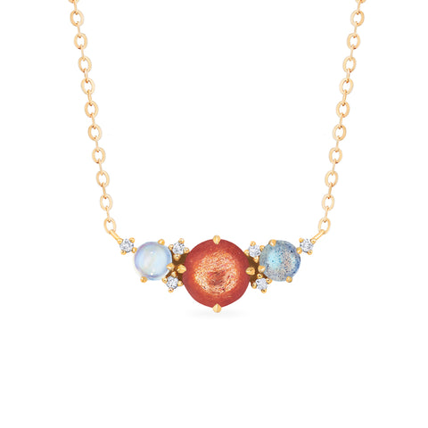 [Celestine] Galaxy Trio Three Stone Necklace in Sunstone, Moonstone, and Labradorite Necklace michelliafinejewelry   