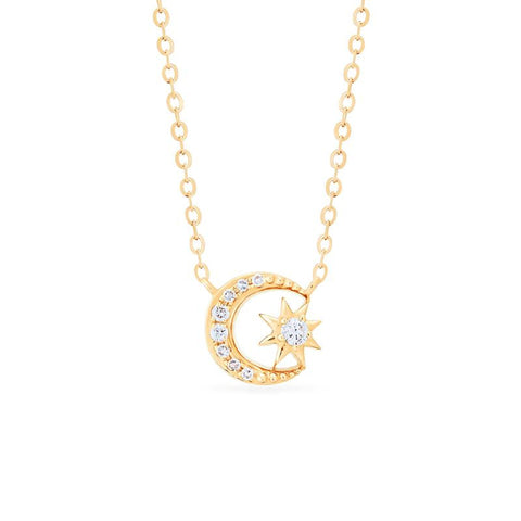 [Divina] Diamond Moon and Star Necklace Necklace michelliafinejewelry   