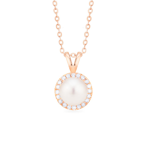 [Nova] Petite Halo Diamond Necklace in Akoya Pearl Necklace michelliafinejewelry   