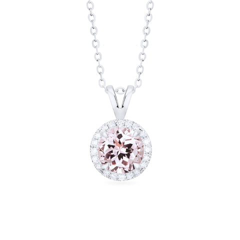 [Nova] Petite Halo Diamond Necklace in Morganite Necklace michelliafinejewelry   