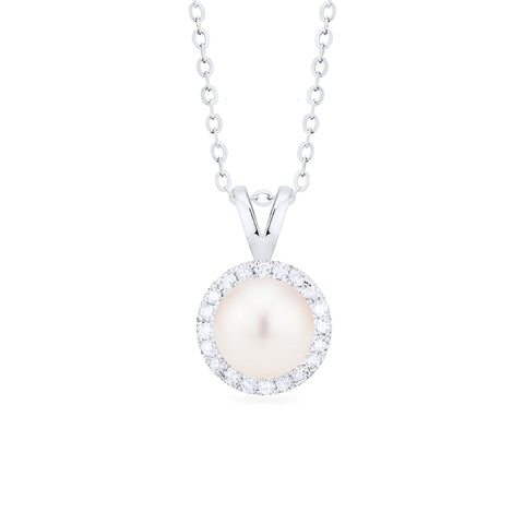 [Nova] Petite Halo Diamond Necklace in Akoya Pearl Necklace michelliafinejewelry   