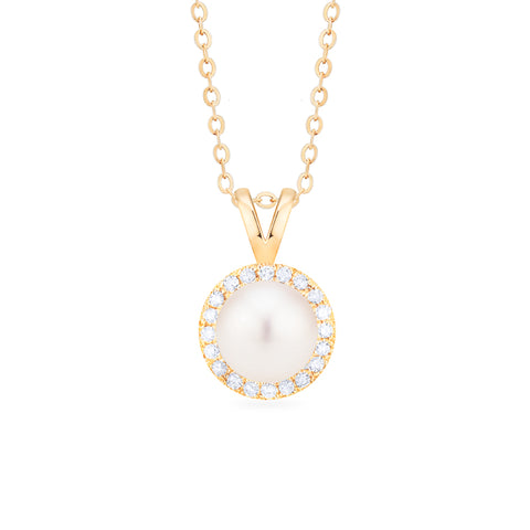 [Nova] Petite Halo Diamond Necklace in Akoya Pearl Necklace michelliafinejewelry   