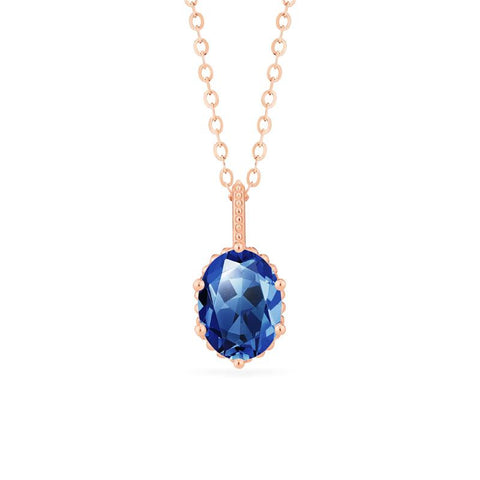Evelina Vintage Classic Crown Oval Cut Necklace in Lab Blue