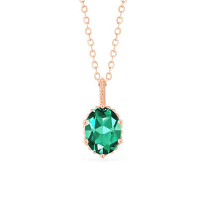 [Evelina] Vintage Classic Crown Oval Cut Necklace in Lab Emerald Necklace michelliafinejewelry   