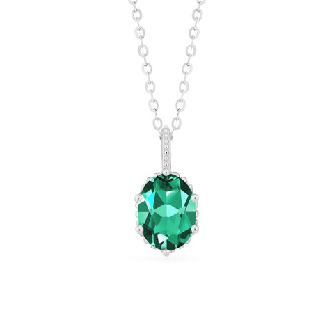 [Evelina] Vintage Classic Crown Oval Cut Necklace in Lab Emerald Necklace michelliafinejewelry   