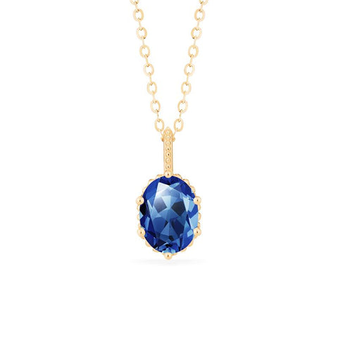 [Evelina] Vintage Classic Crown Oval Cut Necklace in Lab Blue Sapphire Necklace michelliafinejewelry   