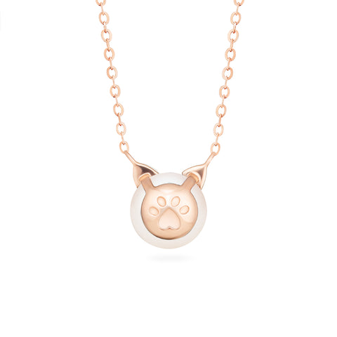 [Snow] White Pearl and Diamond Cat Necklace Necklace michelliafinejewelry   