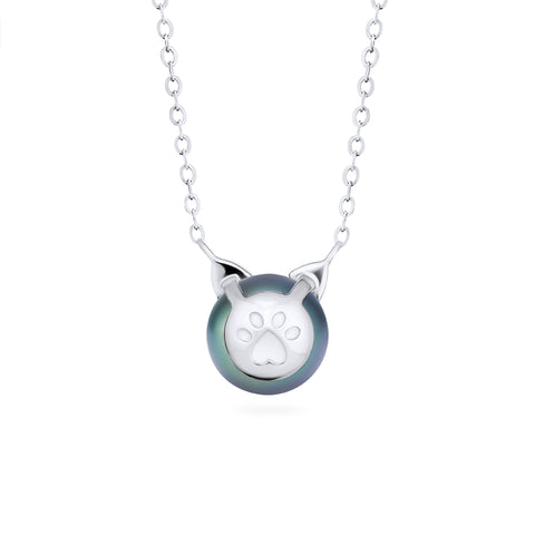 [Magic] Black Pearl and Diamond Cat Necklace Necklace michelliafinejewelry   