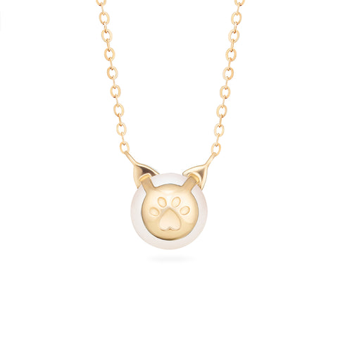 [Snow] White Pearl and Diamond Cat Necklace Necklace michelliafinejewelry   