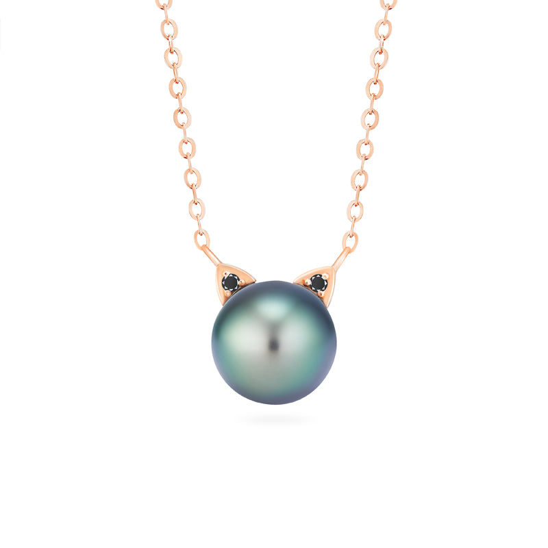 [Magic] Black Pearl and Diamond Cat Necklace Necklace michelliafinejewelry   