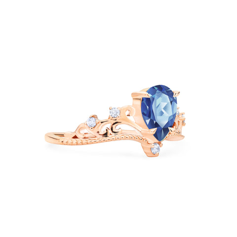 [Veronica] Vintage Crown Pear Cut Ring in Lab Blue Sapphire Women's Ring michelliafinejewelry   
