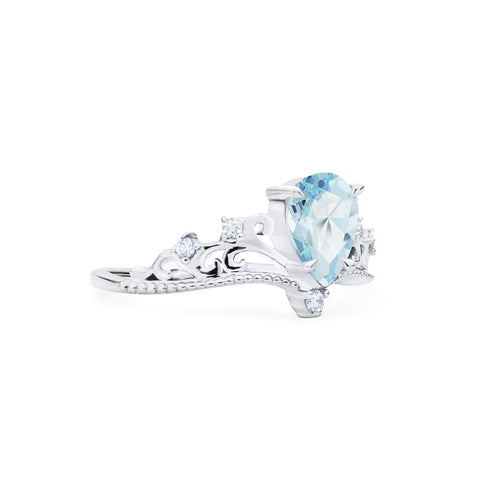 [Veronica] Vintage Crown Pear Engagement Ring in Aquamarine Women's Ring michelliafinejewelry   