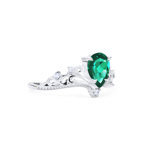 [Veronica] Vintage Crown Pear Engagement  Ring in Emerald Women's Ring michelliafinejewelry   