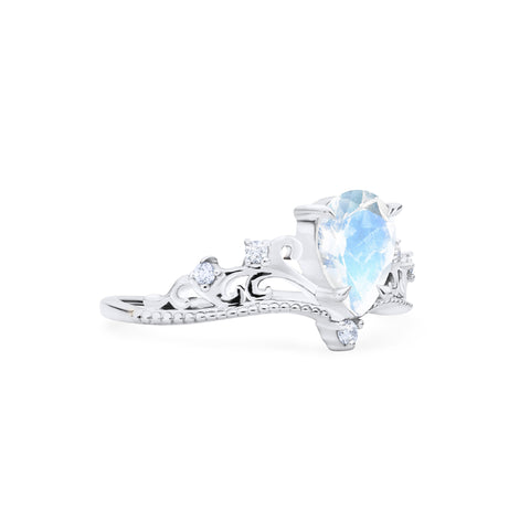 [Veronica] Vintage Crown Pear Enagement Ring in Moonstone Women's Ring michelliafinejewelry   