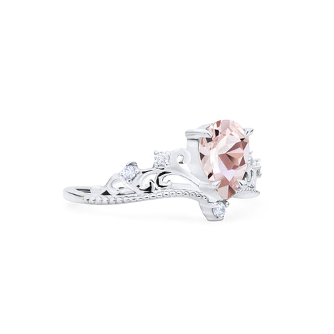 [Veronica] Vintage Crown Pear Engagement Ring in Morganite Women's Ring michelliafinejewelry   