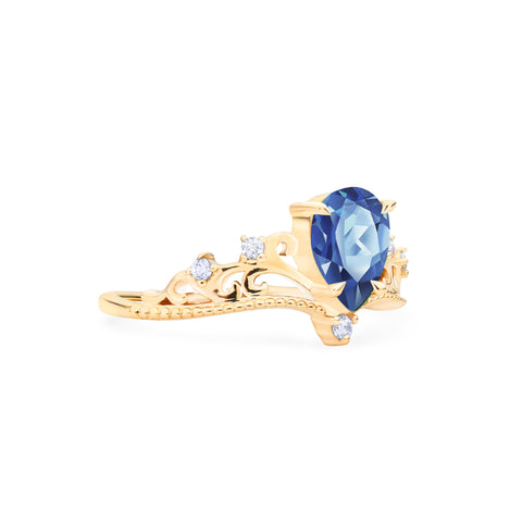 [Veronica] Vintage Crown Pear Cut Ring in Lab Blue Sapphire Women's Ring michelliafinejewelry   