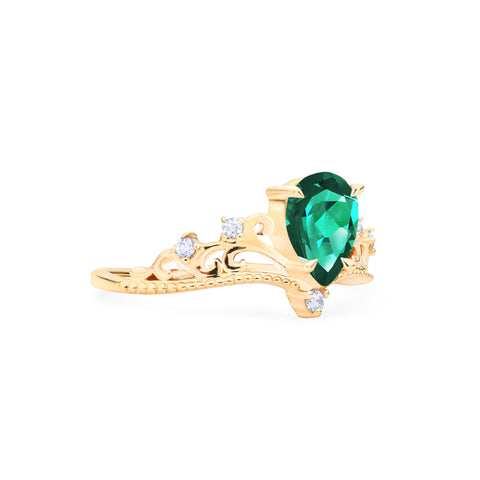 [Veronica] Vintage Crown Pear Engagement  Ring in Emerald Women's Ring michelliafinejewelry   