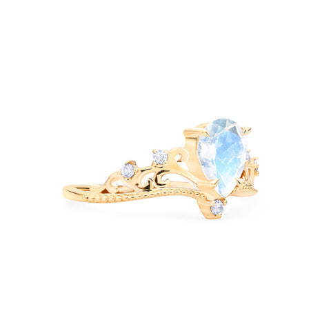 [Veronica] Vintage Crown Pear Enagement Ring in Moonstone Women's Ring michelliafinejewelry   